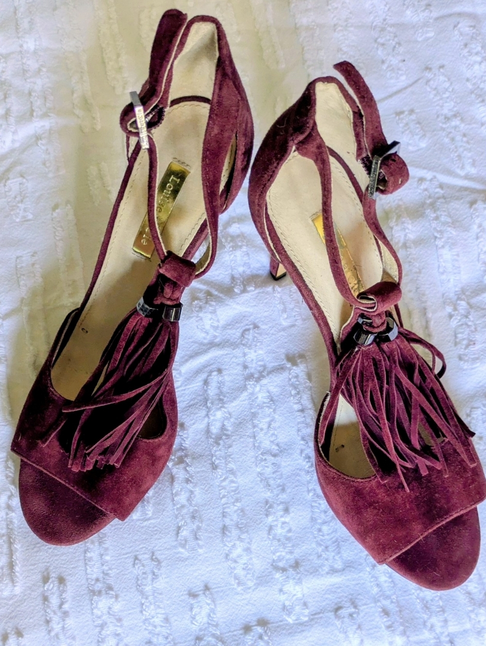Louise et cie maroon suede fringe stiletto heels size 7.5 Slingback Heels